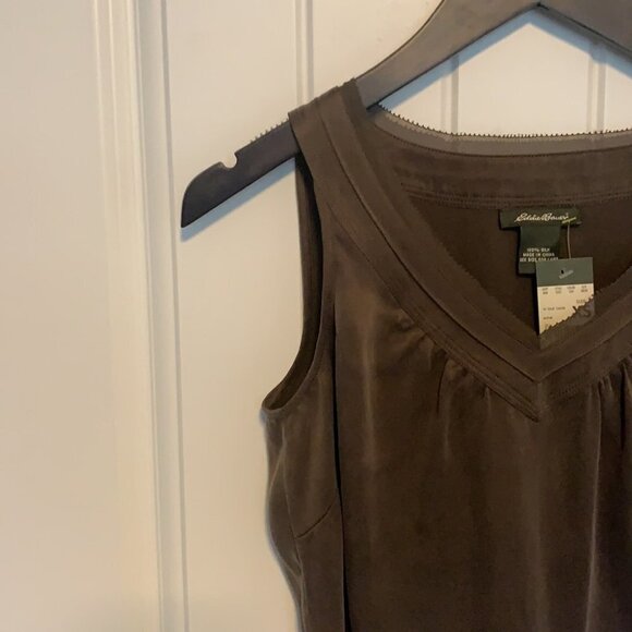 NWT Eddie Bauer 100% Silk Sleeveless Brown Relaxed Slip V Neck Top XSmall - Picture 8 of 12